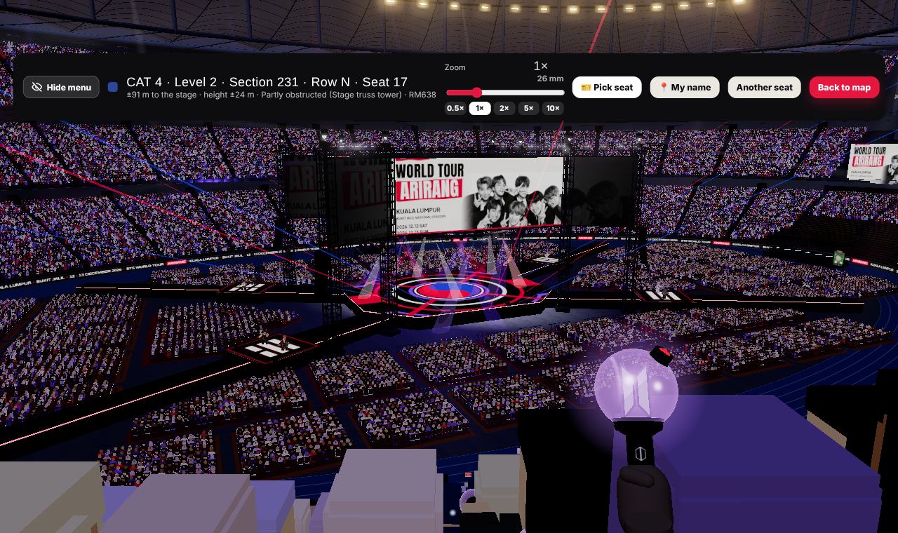 Seat view from Level 2 at night