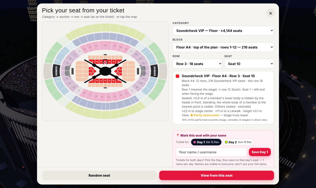 Seat picker with the section map
